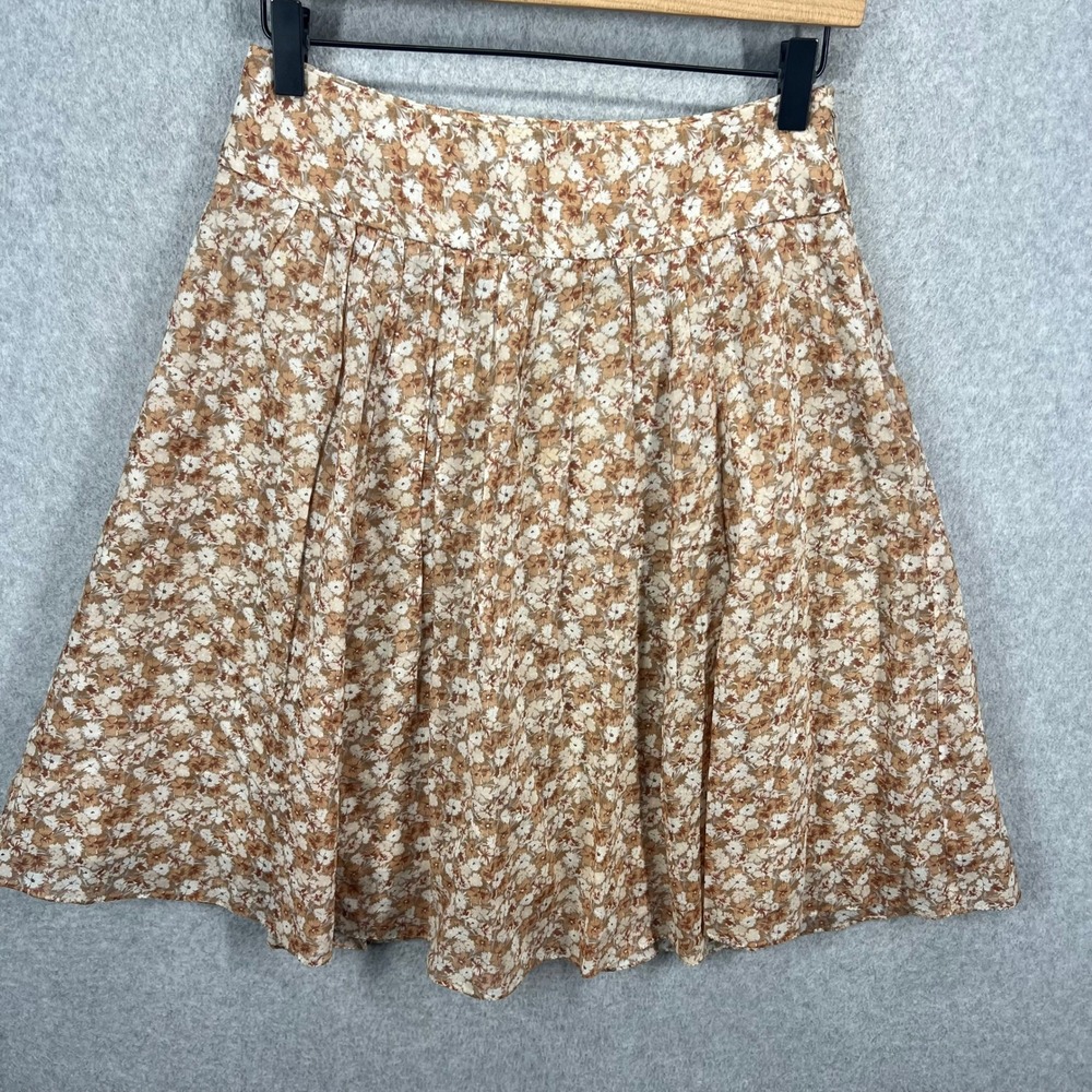 Spick and Span Floral Mini Skirt Womens 38 Brown Pleated Cotton Lined NWT